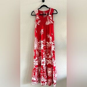 Vintage Waltah Clarke Hawaiian Maxi Dress Red Novelty Print